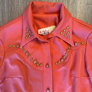 Vintage 1970s Studded Coral Button-Up Shirt